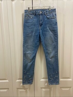 Skinny Blue Jeans with Studded Hem